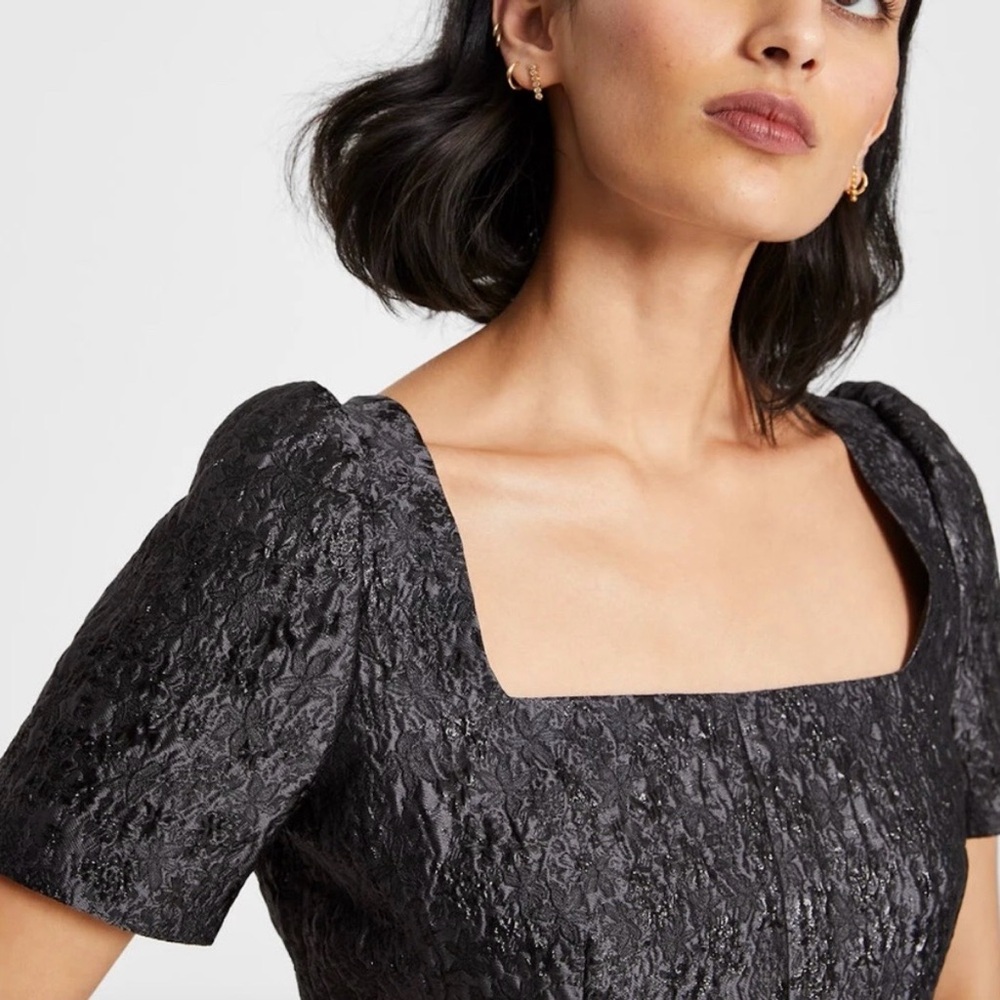 CLUB MONACO Women Brocade Puff Sleeve Square Neckline Blouse Top - Picture 13 of 14